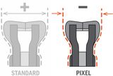 Obrázek porovnávající standardní a pixelové řetězy řetězových pil.