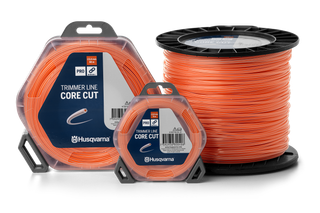 TRIMMER LINE CORE CUT. Front view of Husqvarna trimmer line packaging and spool.