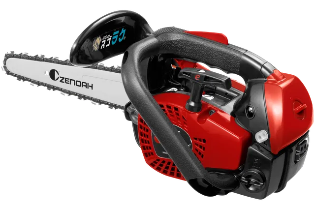 G2100T. 刃とハンドルが見えるゼノアチェーンソーの側面図。