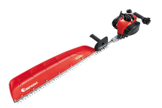 Side view of a Zenoh hedge trimmer with a protective blade cover.