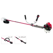 ループハンドルと2グリップハンドルを備えた刈払機の側面図。