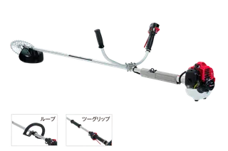 BC2020. 人間工学に基づいたハンドルと保護ガードを備えた刈払機の側面図。